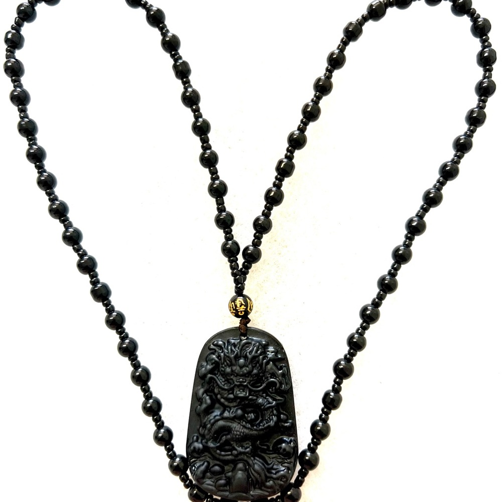 Black Jade Dragon pendant & necklace .